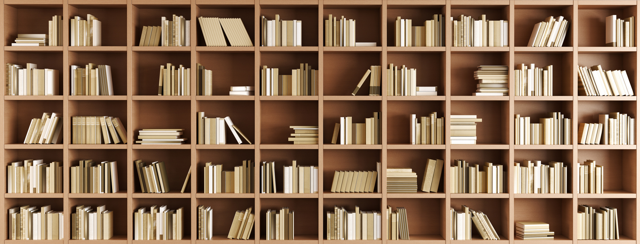 Bookcase containing cubed shelves full of books